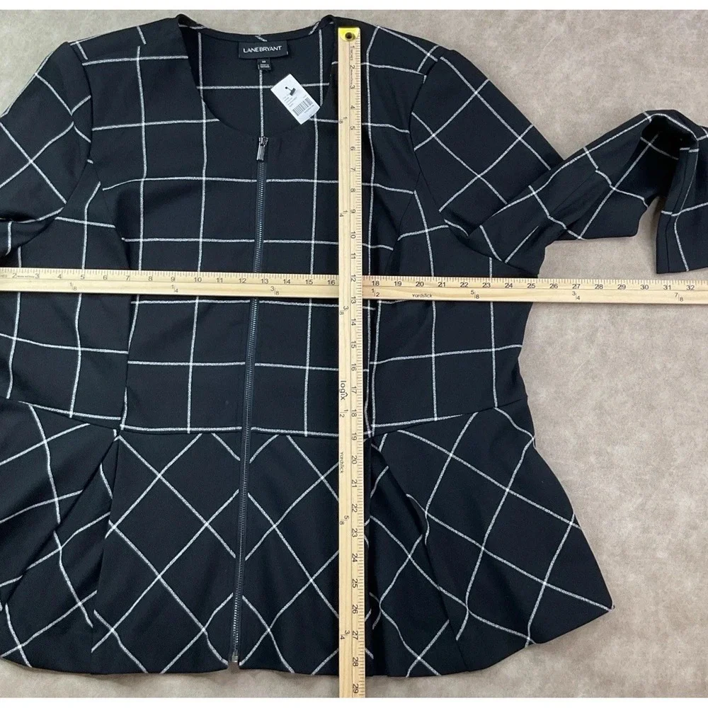 Lane Bryant Windowpane Peplum Blazer Full Zip Black White Career‎ Womens 22